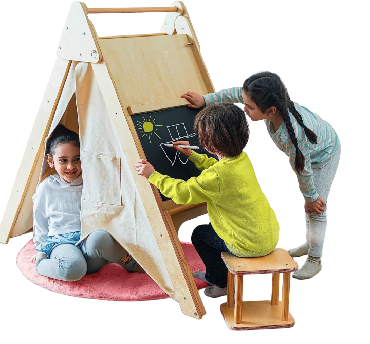 Oak - Wood Learning Tent and Climber with Desk and Chair