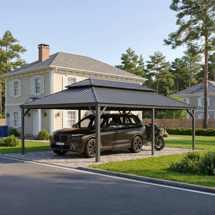 Outdoor Metal Carport with Steel Roof - 14' x 24'
