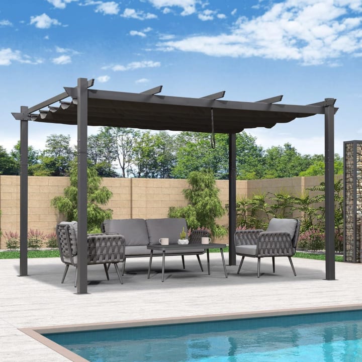 Outdoor Pergola with Retractable Canopy - 11' X 13'