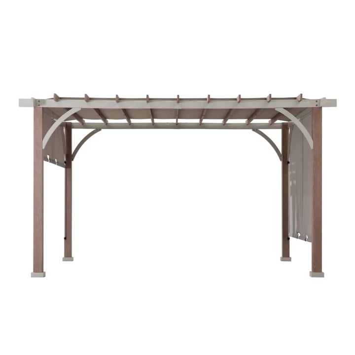 Palladio Wood-Grain Metal Pergola with Adjustable Canopy, 12' x 14'