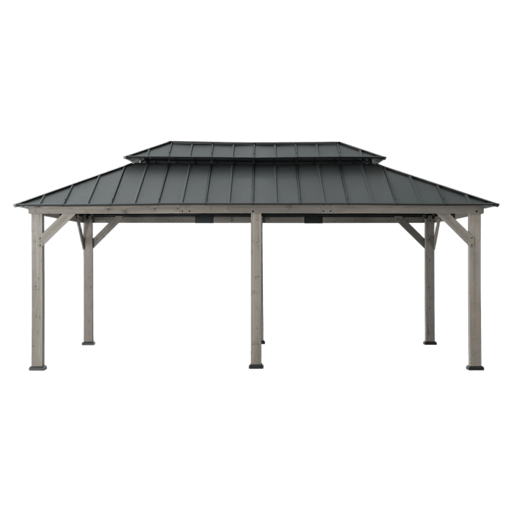 Patio Wooden Gazebo with Ceiling Hooks, 12' x 20' - Standard Driftwood Cedar