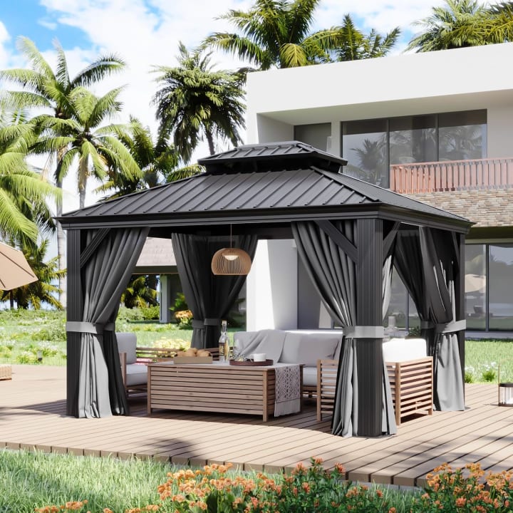 Permanent Hardtop Aluminum Gazebo with Rain Gutter - 10' x 12'