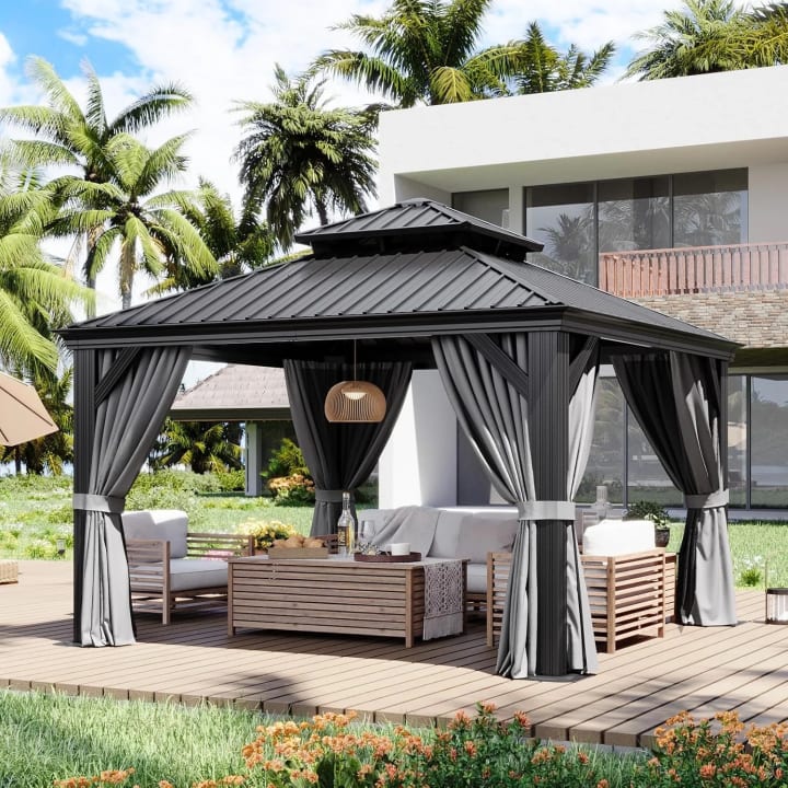 Permanent Hardtop Aluminum Gazebo with Rain Gutter - 12' x 14'
