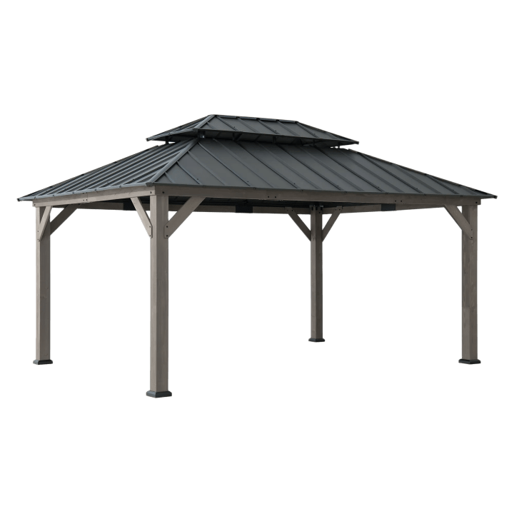 Premium Double-Tier Cedar Gazebo 12' x 16' - Driftwood Cedar