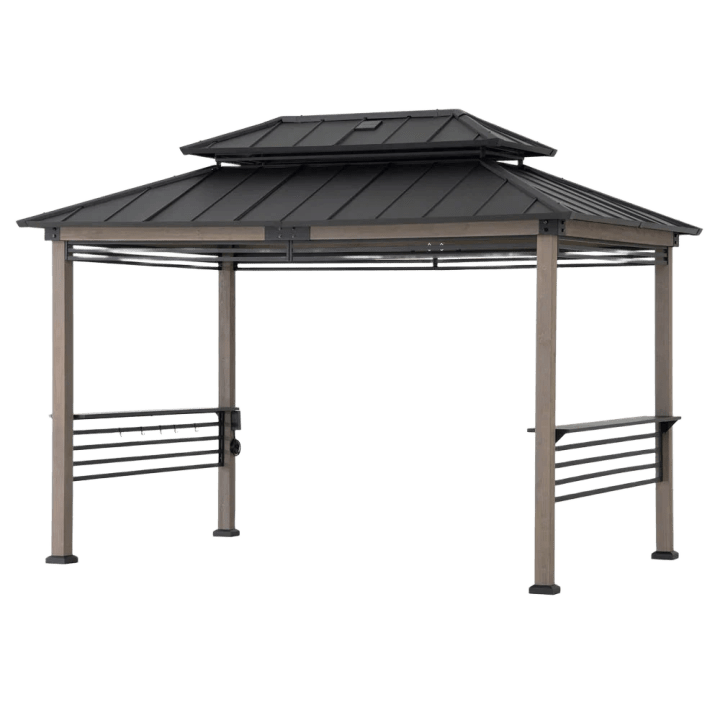 Pro-Grill Extra-Tall Grill Gazebo with Solar Panel & Screens – Black, 8' x 12'