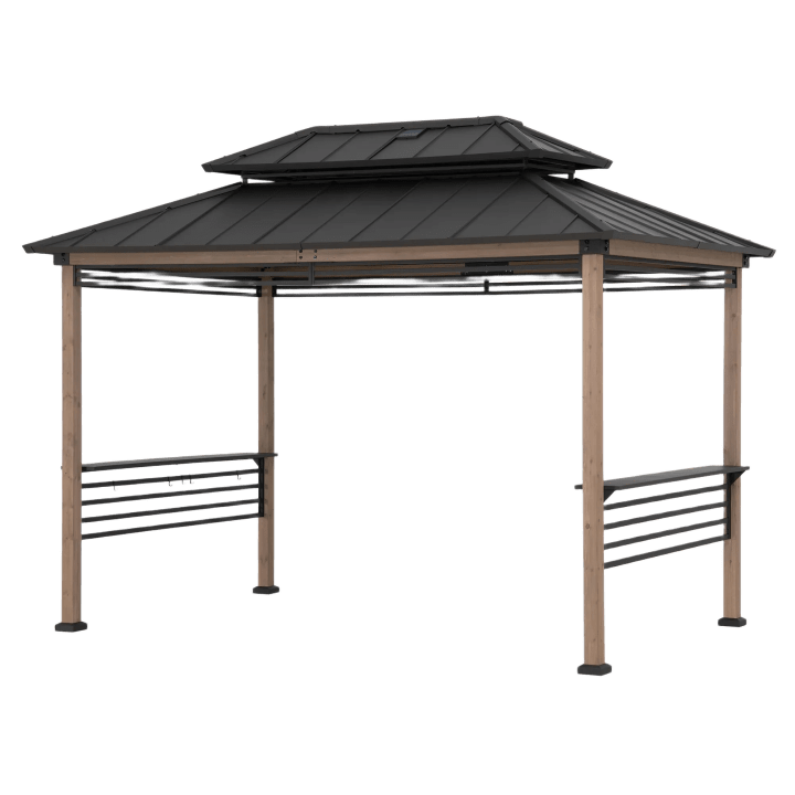 Pro-Grill Extra-Tall Grill Gazebo with Solar Panel & Screens – Brown, 8' x 12'