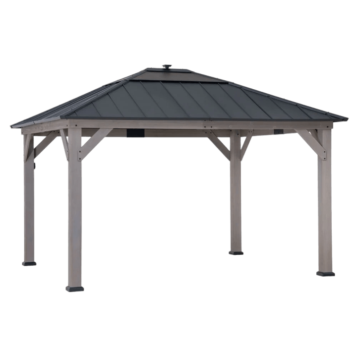Smart Solar Wooden Gazebo Integrated LED 11' x 13' - Driftwood Cedar