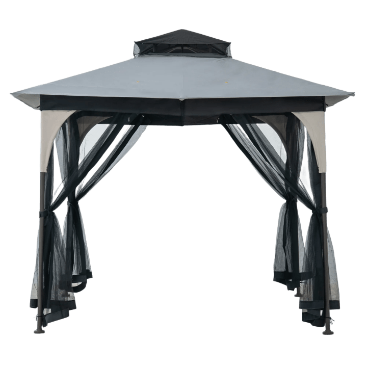 Soft Top Gazebo with Mosquito Netting, 9' x 9' - Light Gray & Black