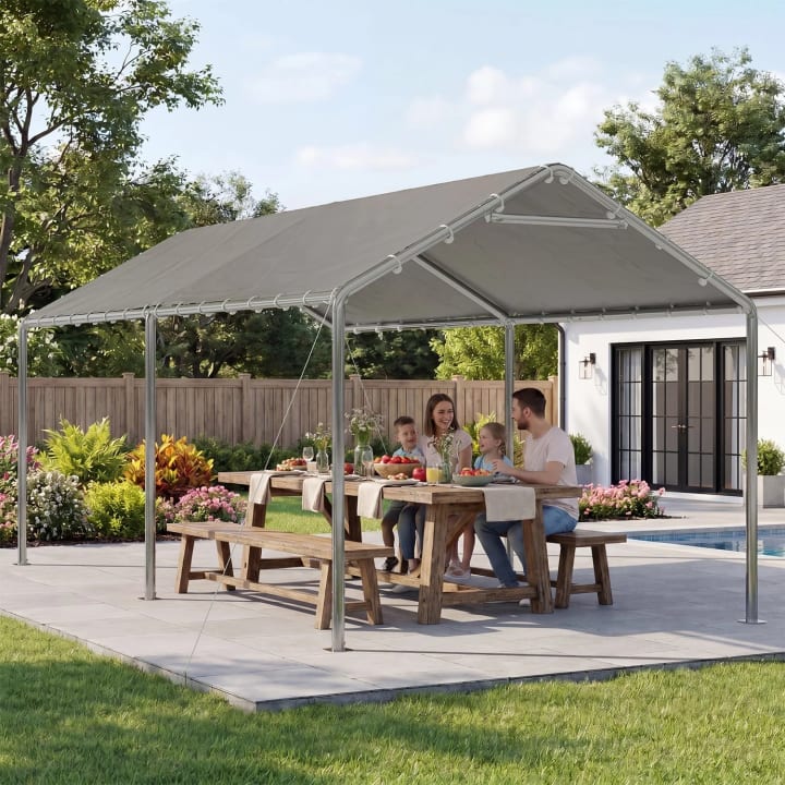 Soft Top Steel Carport - 10' x 20' / Gray