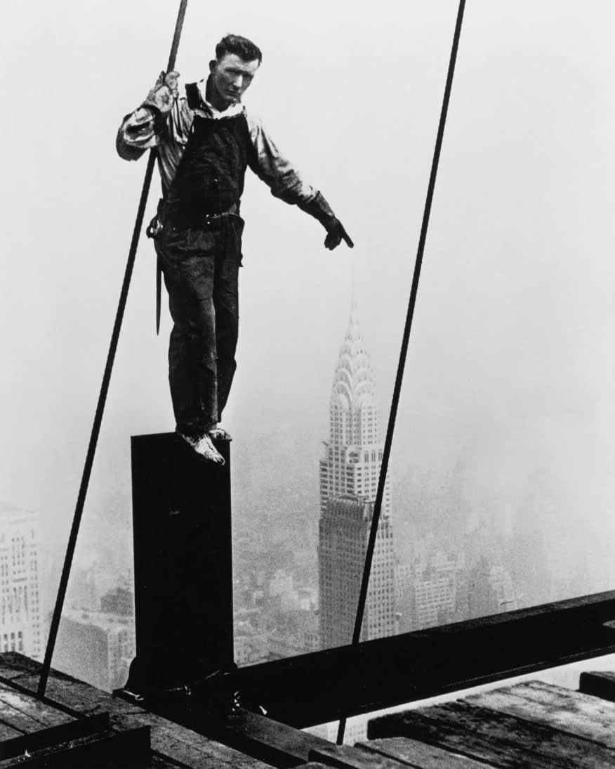Steelworker touching the tip of the Chrysler Building,
ca. 1931