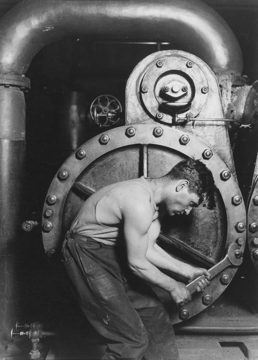 Mechanic at Steam Pump in Electric Power House, ca. 1921