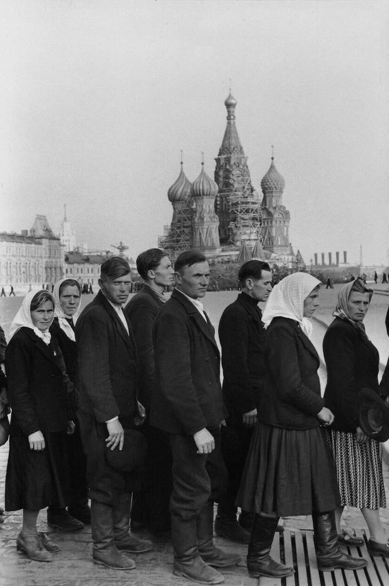 Soviet Union. Moscow. 1954. Red Square. People in line to visit Lenin's Mausoleum. Image courtesy of Magnum Photos.