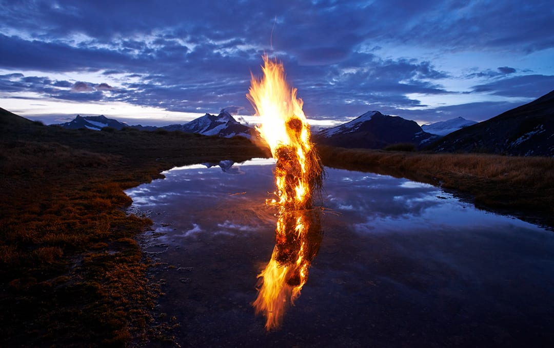 Burning Issues. Grass sculpture, Albert Burn Saddle, Mt Aspiring National Park, New Zealand. 2013