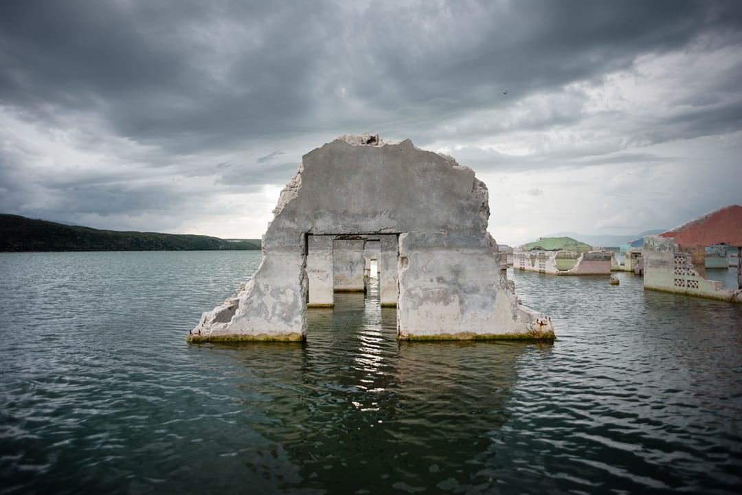 Lake Azuéi, Haiti. The remains of the village of Lunettes flooded by Lake Azuei. Around one hundred families used to live ...