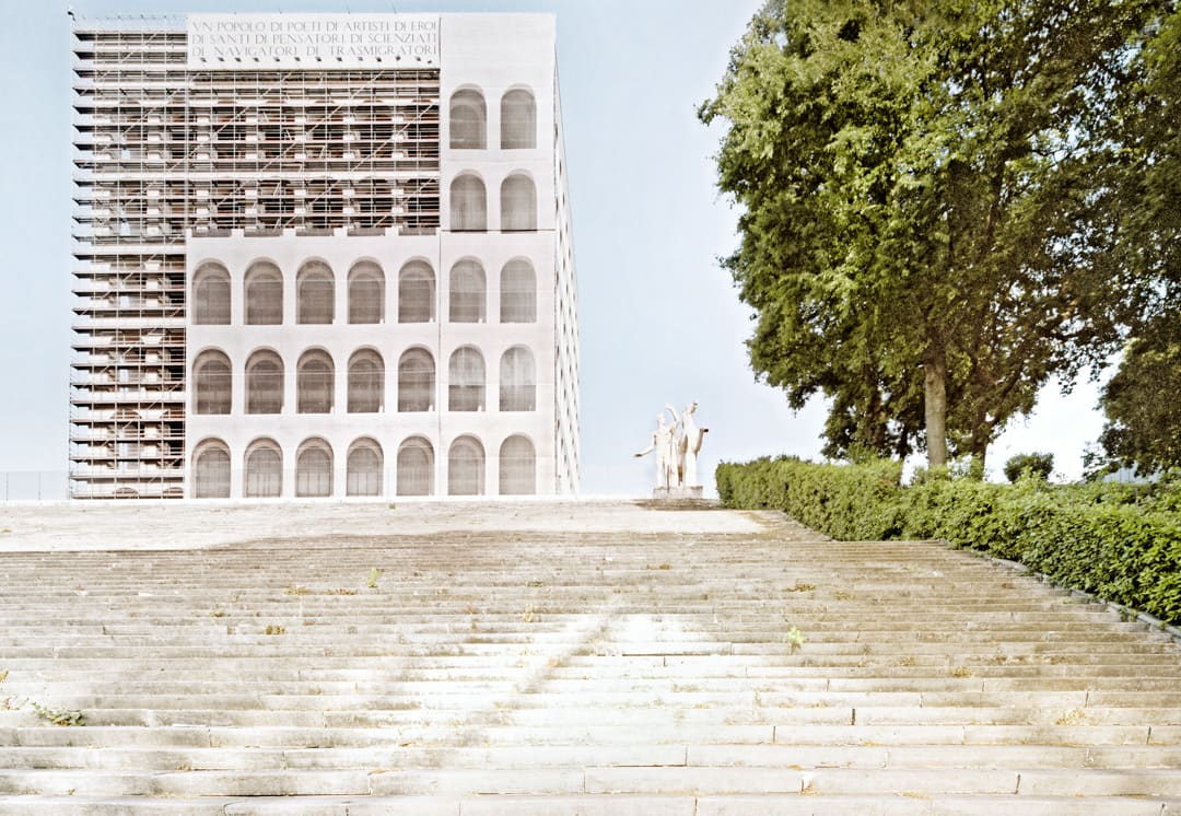 Italy, Rome, August 28, 2015. The Palazzo della Civiltà Italiana in the EUR (Esposizione Universale Roma) district. Fendi’...