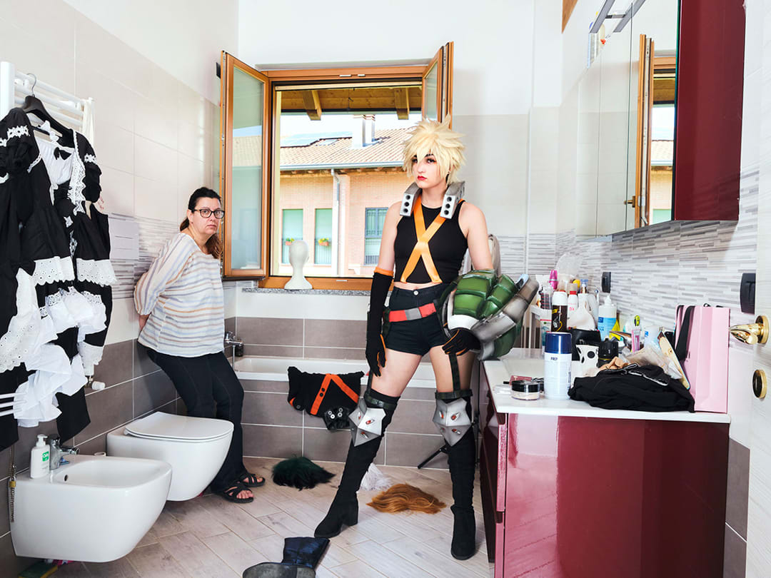 13/05/2022
Arianna (17) poses with her mother in the bathroom of their home in Merate, Italy. 
She studies cinema and bega...