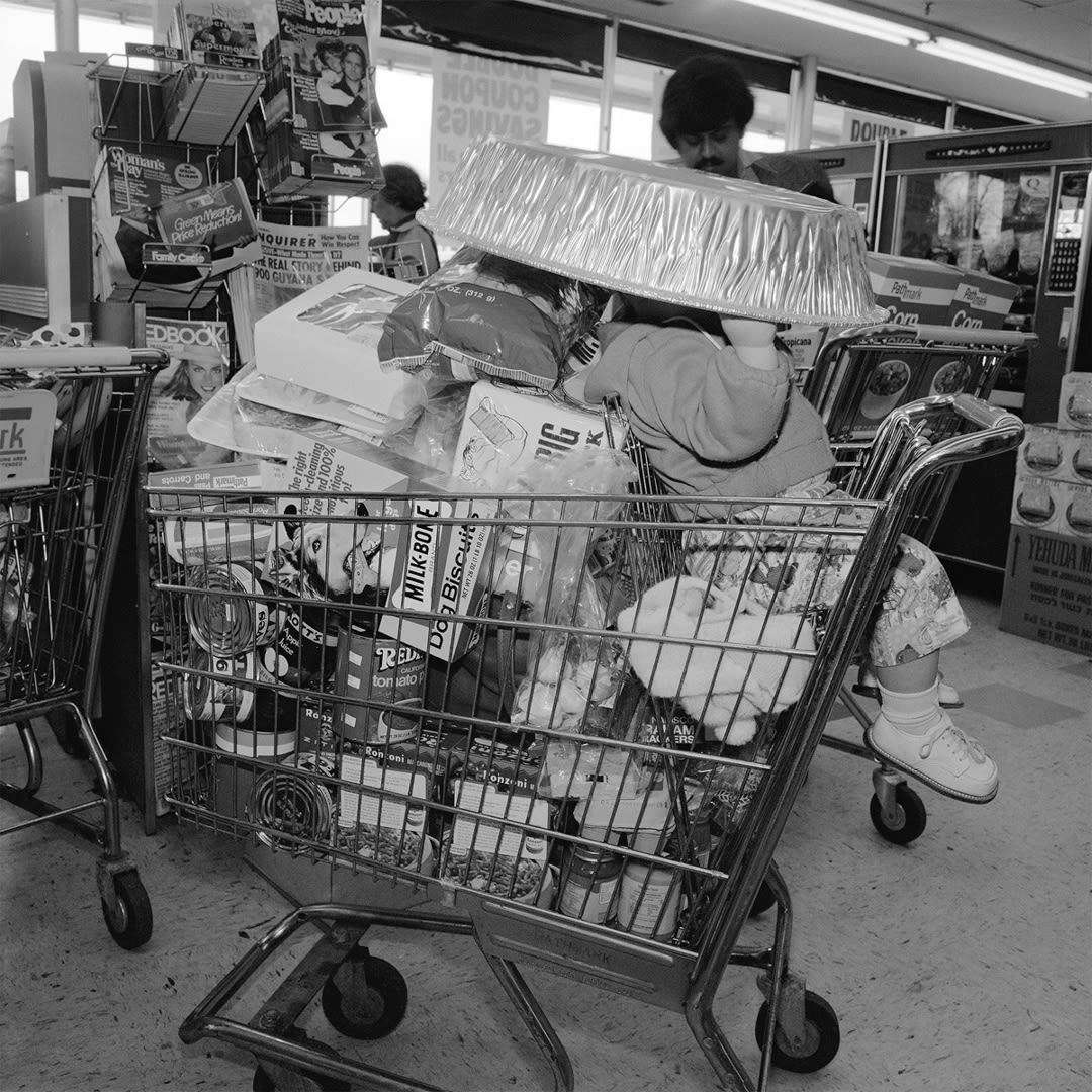 Toddler in Shopping Cart, North Shore of Long Island, NY, 1979. © Meryl Meisler. Usage: merylmeisler.com. Prints: info@cla...