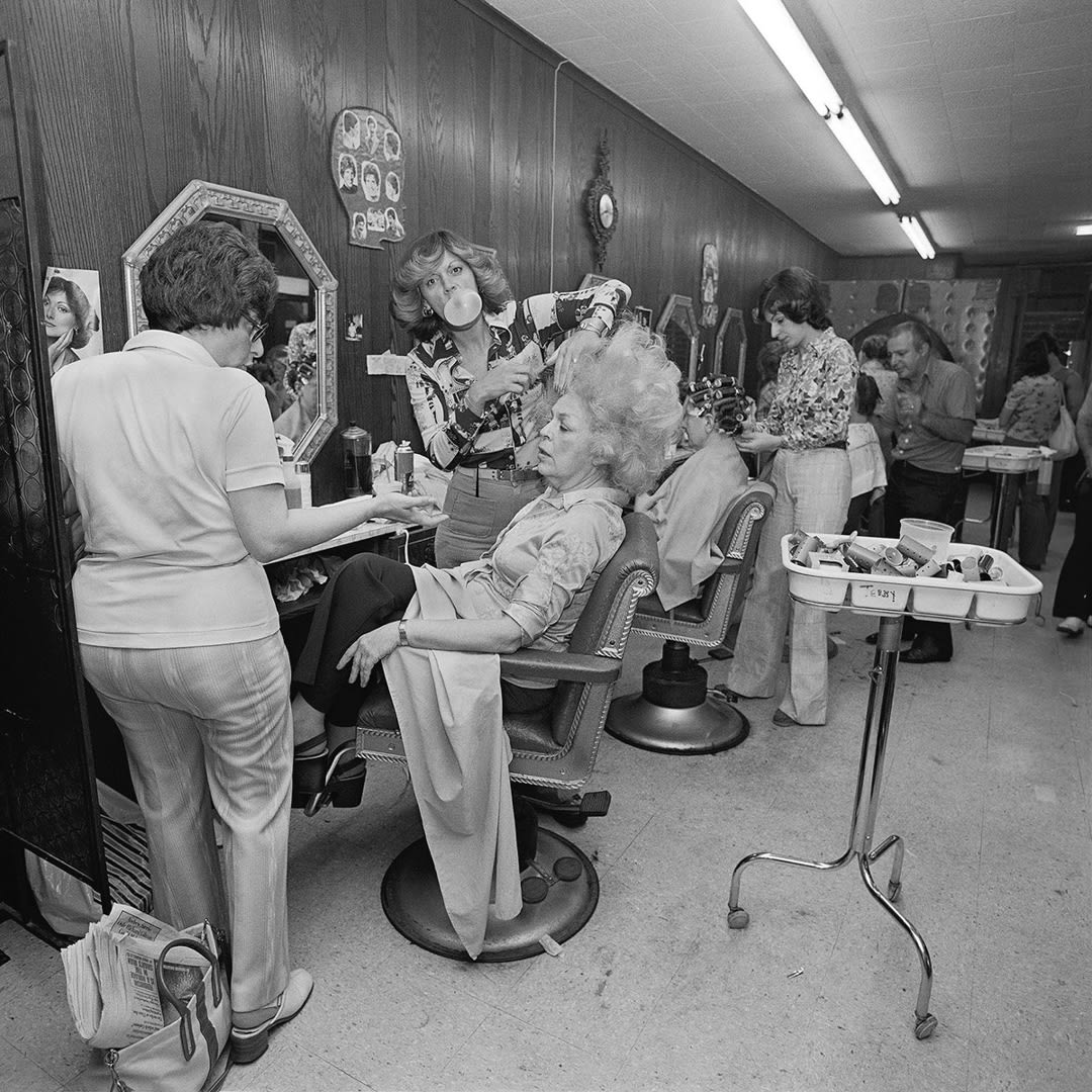 Mom Getting her Hair Teased at Besame Beauty Salon, N. Massapequa, NY, June 1976. © Meryl Meisler. Usage: merylmeisler.com...