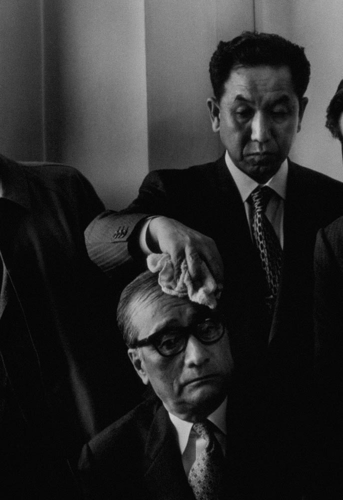 Chisso president Kenichi Shimada during marathon negotiations with Minamata disease victims at Chisso Tokyo headquarters. ...