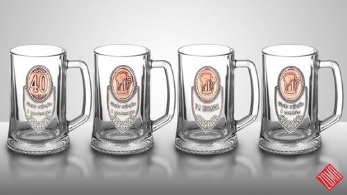 a-4 Krígeľ na pivo s kovovou etiketou
