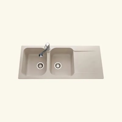 Evier synthétique Midway beige moucheté 2 cuves 114 x 4
