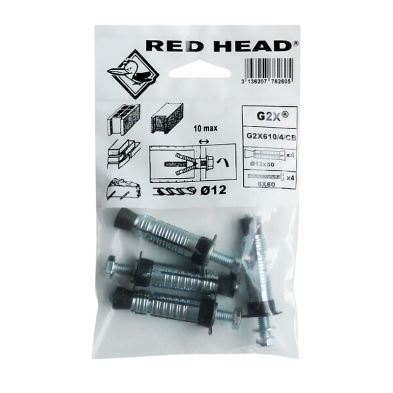 Cheville G2X Ø 12 x 50 mm avec vis Ø 6 x 60 mm / 6 unit