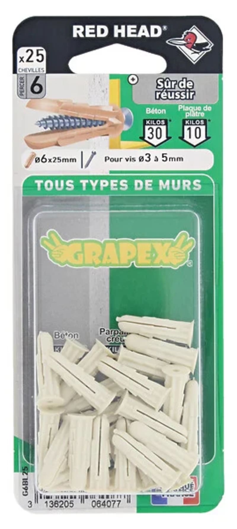 Cheville Grapex Ø 6 x 25 mm / 25 unités - RH