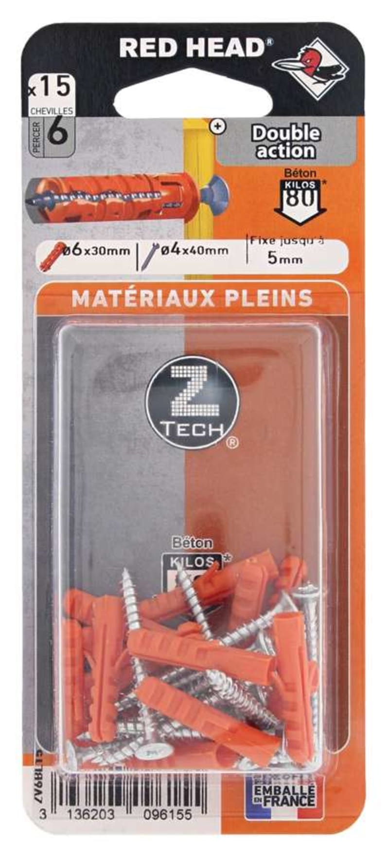 Cheville nylon matériaux pleins Ø 6 x 30 mm / C 600 uni
