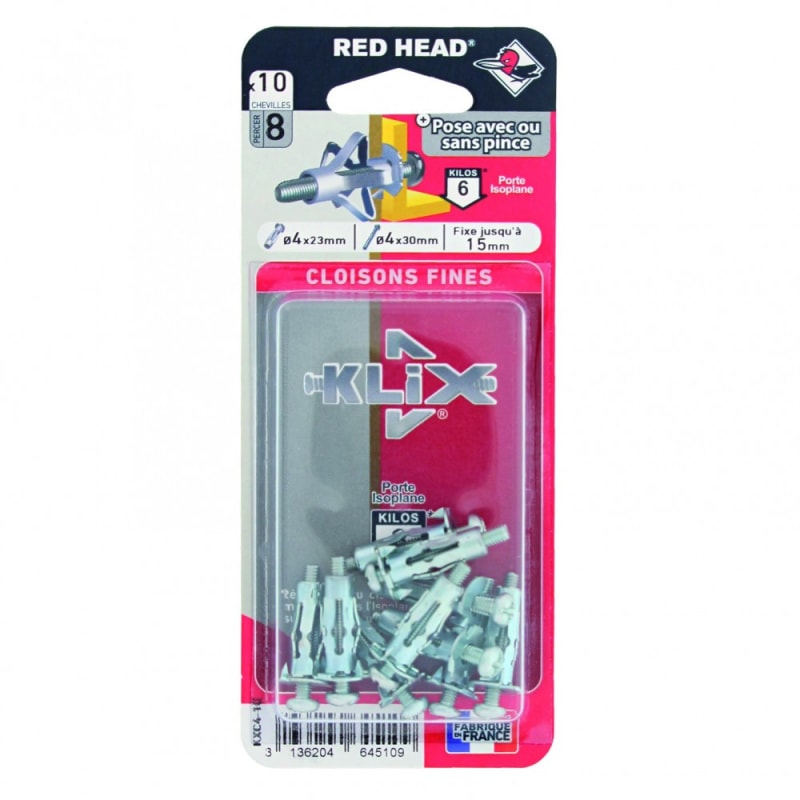 Cheville Klix Ø 5 x 45 mm avec vis / 10 unités - RH