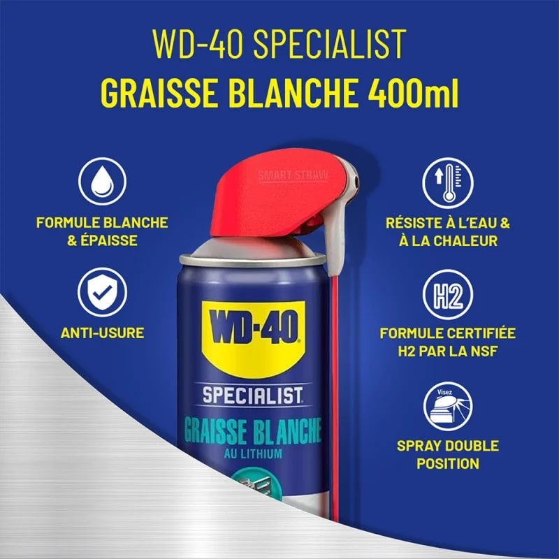 Spray WD40 specialist graisse blanche au Lithium - 400 