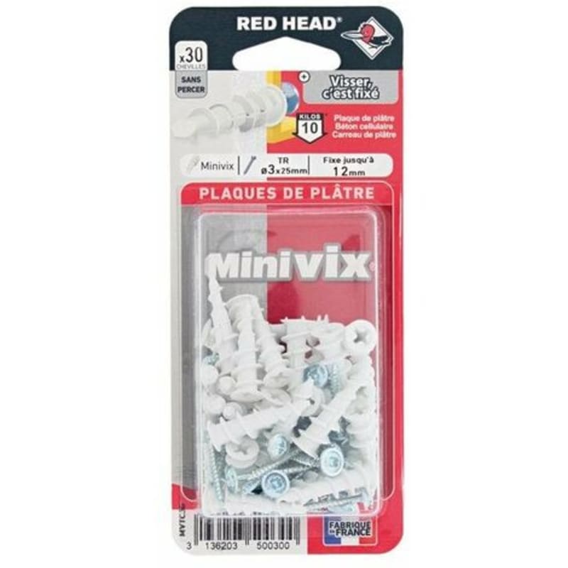 Cheville Minivix Ø 3 x 25 mm avec vis TR / 10 unités -