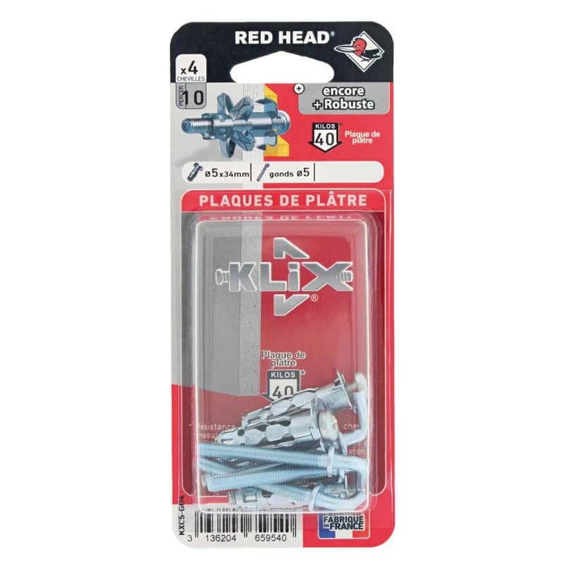 Cheville Klix Ø 5 x 34 mm avec vis / 4 unités - RH