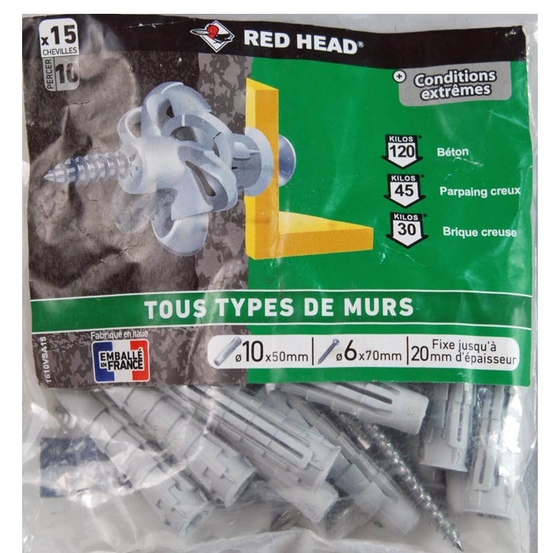 Cheville Noro Tech Ø 10 x 50 mm avec vis Ø 6 x 70 / 4 u