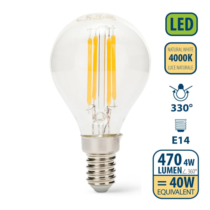 Ampoule Led à filament sphérique E14 4 w 4000 k - Aslo