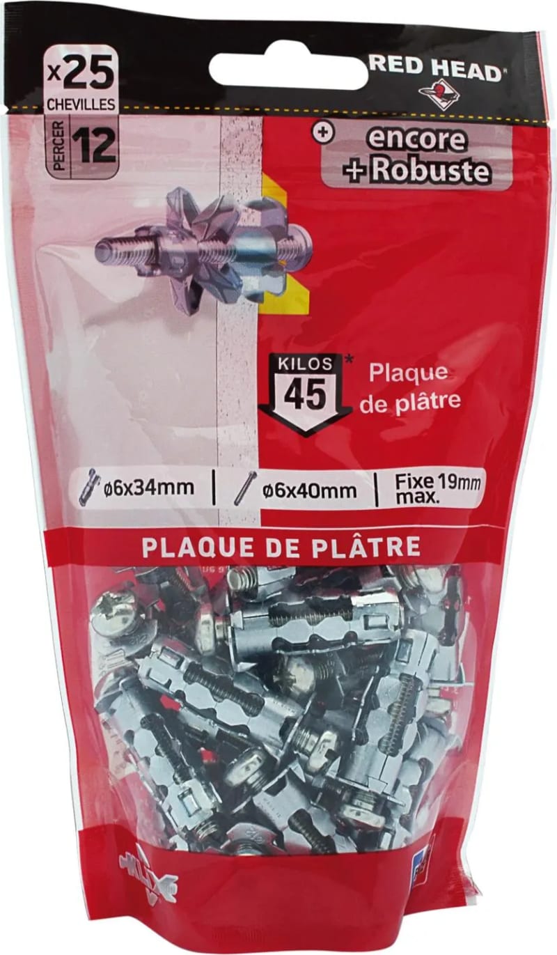 Cheville Klix Ø 6 x 34 mm avec vis / 25 unités - RH