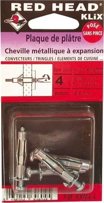 Cheville Klix Ø 4 x 23 mm avec vis / 10 unités - RH
