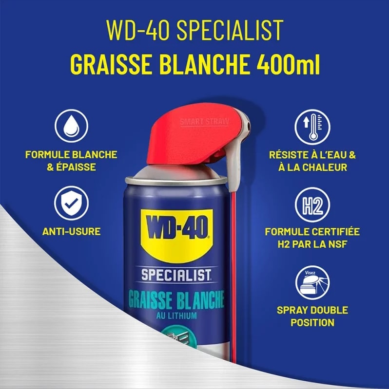 Spray WD40 specialist graisse blanche au Lithium - 400 