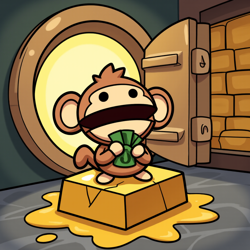 Nervous ape on melting gold bar