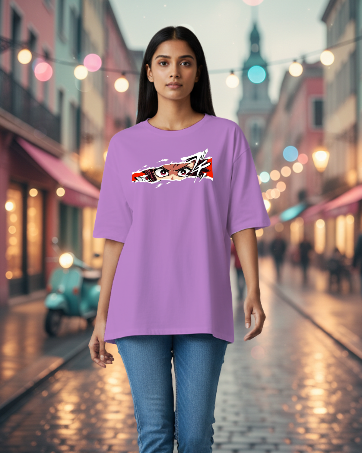 Oversized Round Neck Cotton Tee-, CoolTeees 3