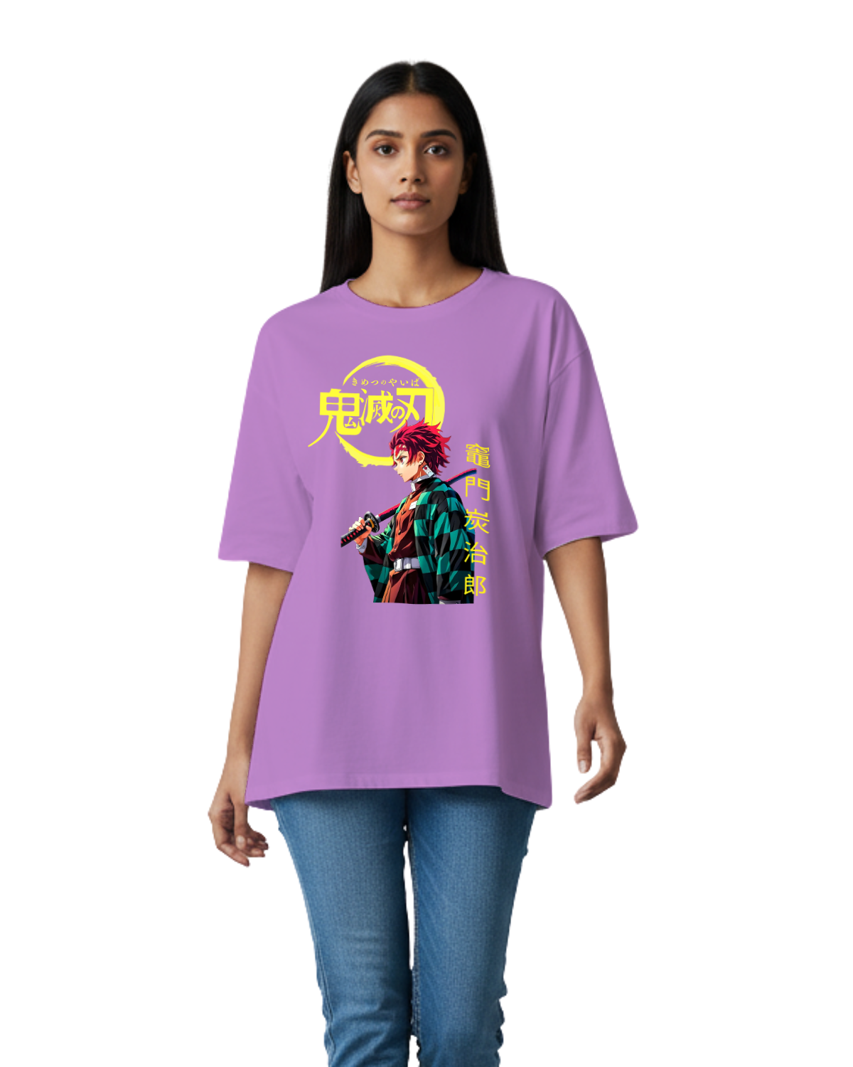Tanjiro Demon Slayer Oversized T-Shirt – Stylish Anime Graphic Tee Lavender - coolteees 1