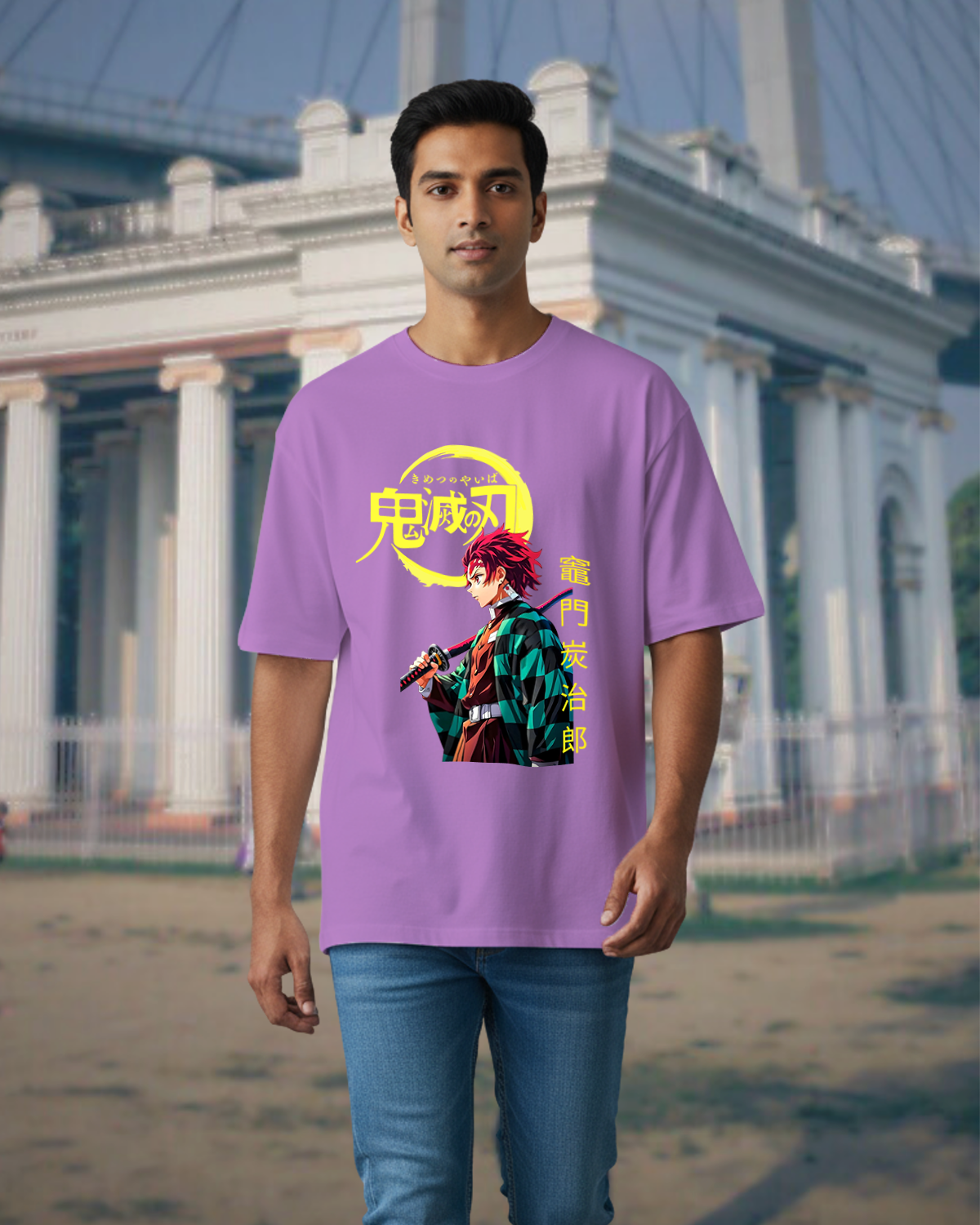 Tanjiro Demon Slayer Oversized T-Shirt – Stylish Anime Graphic Tee Lavender - coolteees 0