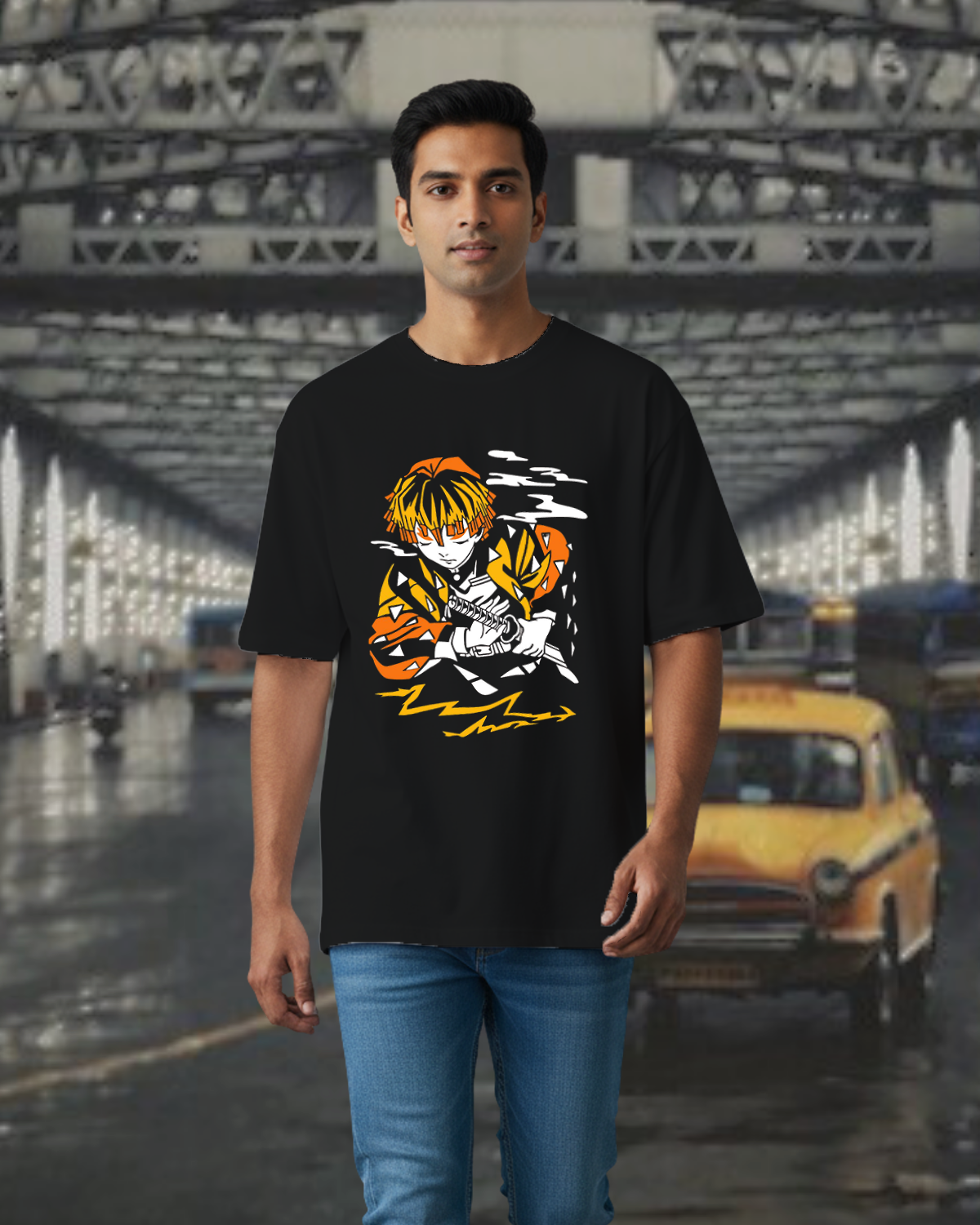 Zenitsu Oversized T-Shirt – Front Graphic Anime Tee | Demon Slayer Cotton-Coolteees 0