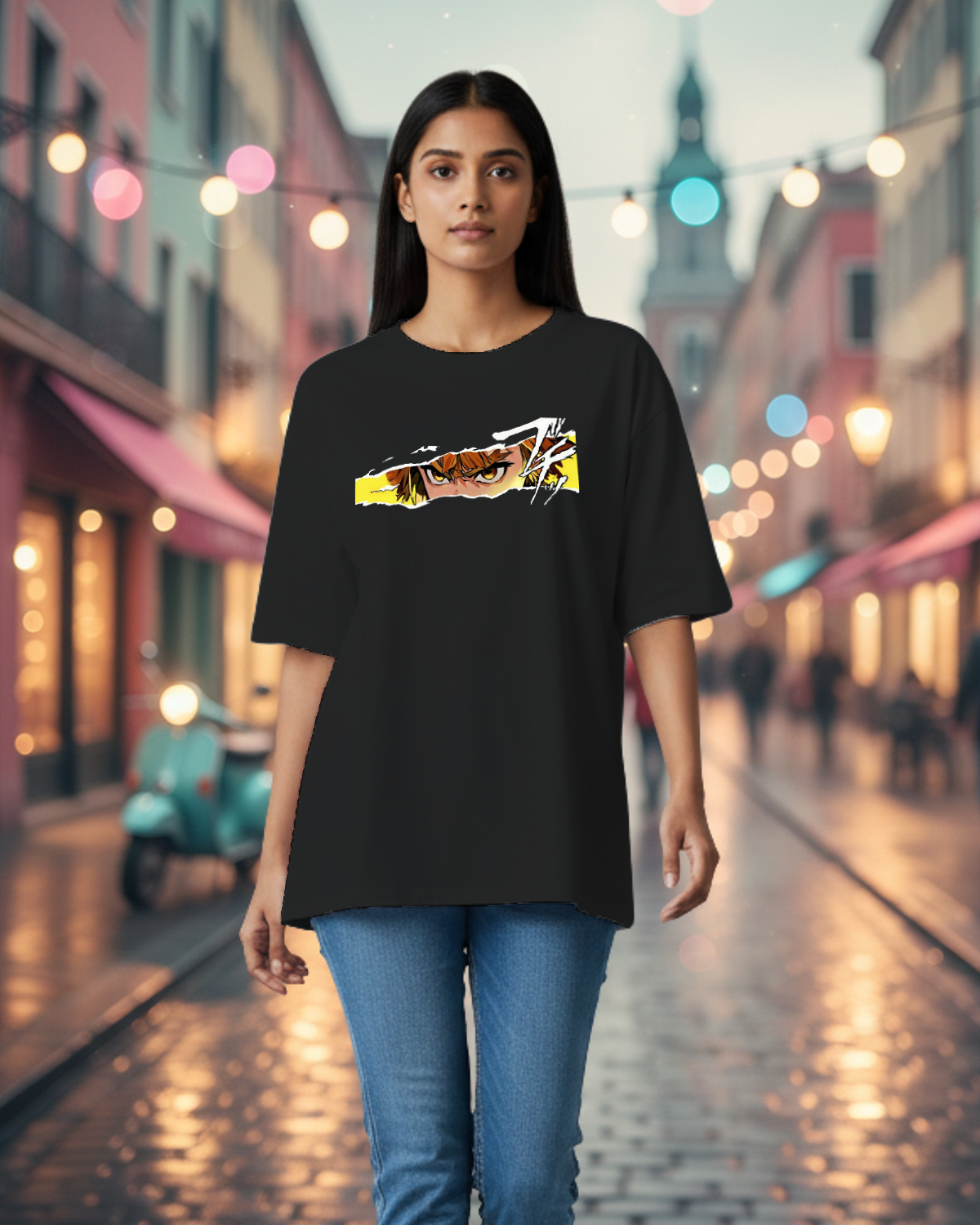 Zenitsu Oversized T-Shirt – Demon Slayer Back Graphic Anime Tee 1