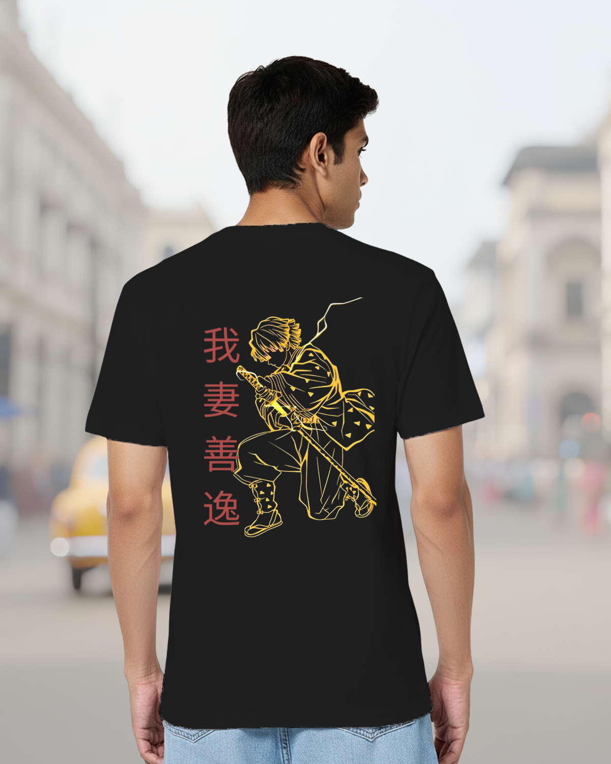 Zenitsu Demon Slayer Black Graphic T-Shirt – Youth Anime Teees | Coolteees India 1