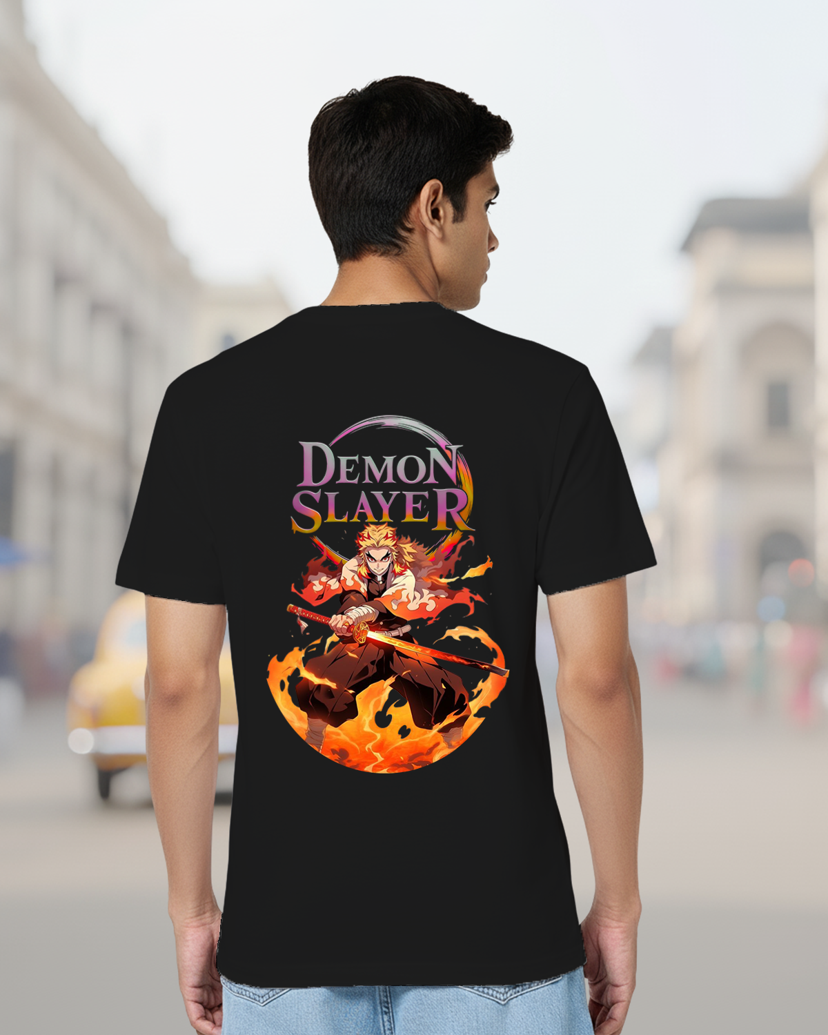 Unisex Rengoku “Flame Hashira” Back-Print T-Shirt – Premium Cotton 0