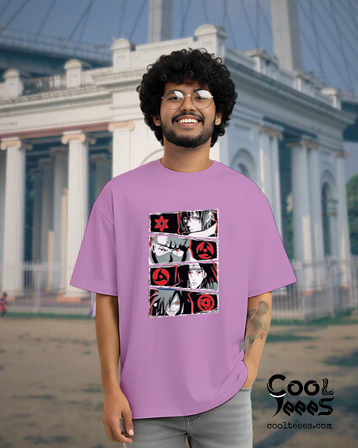 Oversized Anime Graphic Lavender Tee – Premium Cotton | CoolTeees 1