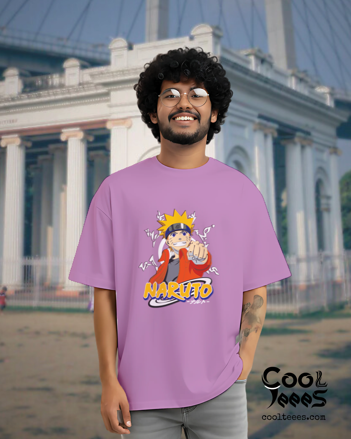 Naruto Cartoon Oversized Graphic Tee – Premium Cotton Round-Neck (Lavender) 0