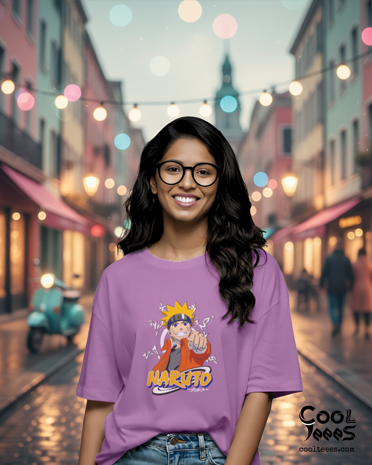 Naruto Cartoon Oversized Graphic Tee – Premium Cotton Round-Neck (Lavender) 1