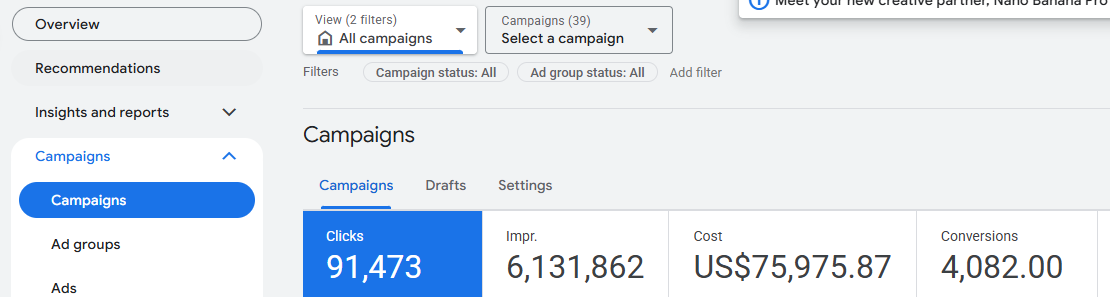 Pink Shark Marketing Ads Dashboard