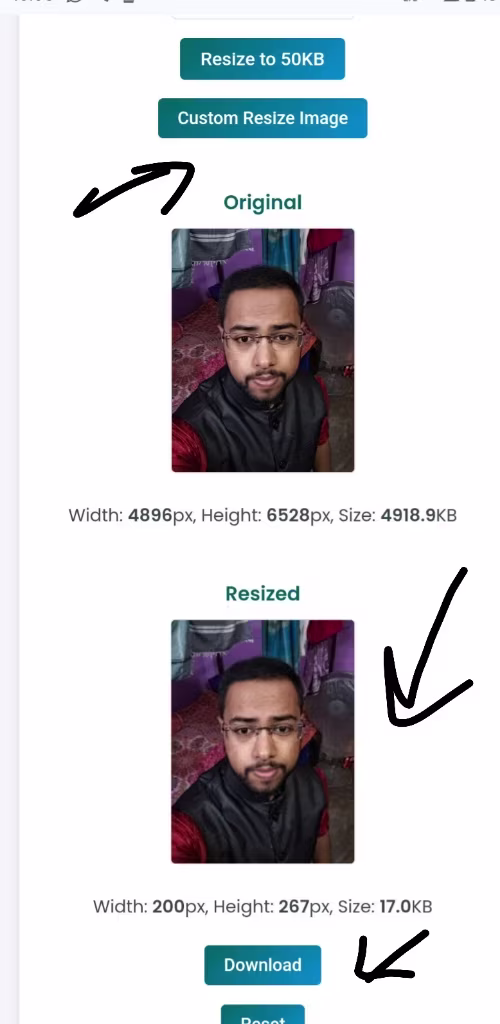 Resize image dimensions settings with width, height, and aspect ratio options in FixMyKb tool
